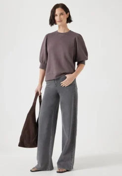 hush Tops & T-Shirts|Puff Sleeve Sweatshirt Raisin Brown