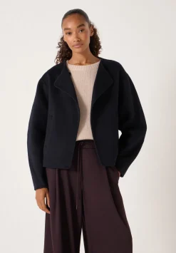 hush Jackets & Coats|Pure Wool Double Faced Collarless Jacket Dark Navy