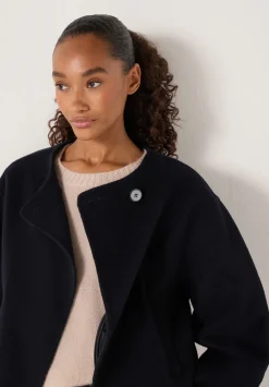 hush Jackets & Coats|Pure Wool Double Faced Collarless Jacket Dark Navy