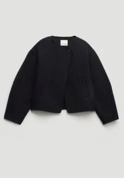 hush Jackets & Coats|Pure Wool Double Faced Collarless Jacket Dark Navy