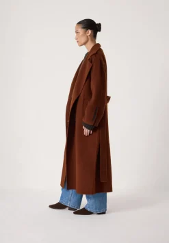 hush Jackets & Coats|Pure Wool Double Faced Funnel Neck Belted Coat Toffee Brown