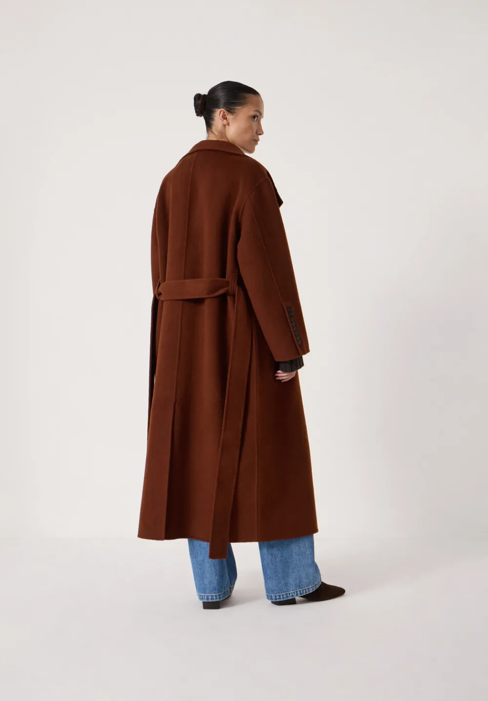 hush Jackets & Coats|Pure Wool Double Faced Funnel Neck Belted Coat Toffee Brown