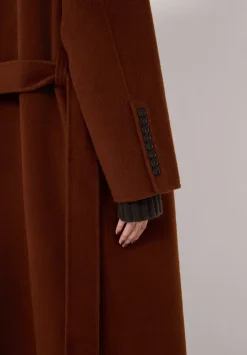 hush Jackets & Coats|Pure Wool Double Faced Funnel Neck Belted Coat Toffee Brown