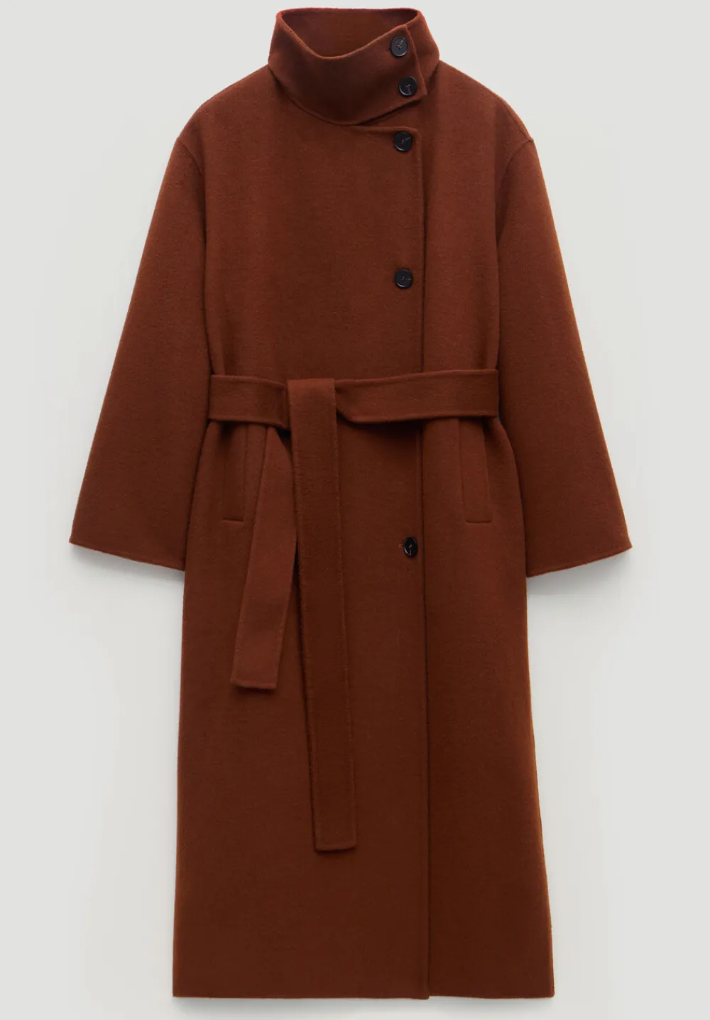 hush Jackets & Coats|Pure Wool Double Faced Funnel Neck Belted Coat Toffee Brown