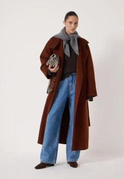 hush Jackets & Coats|Pure Wool Double Faced Funnel Neck Belted Coat Toffee Brown