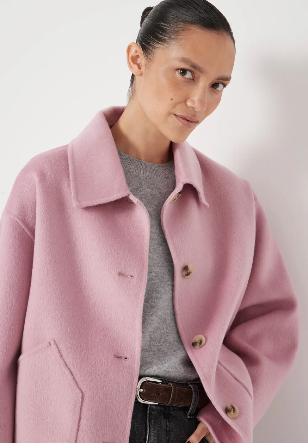 hush Jackets & Coats|Pure Wool Double Faced Jacket Soft Pink