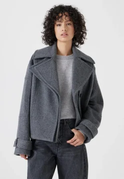 hush Jackets & Coats|Pure Wool Double Lapel Jacket Grey