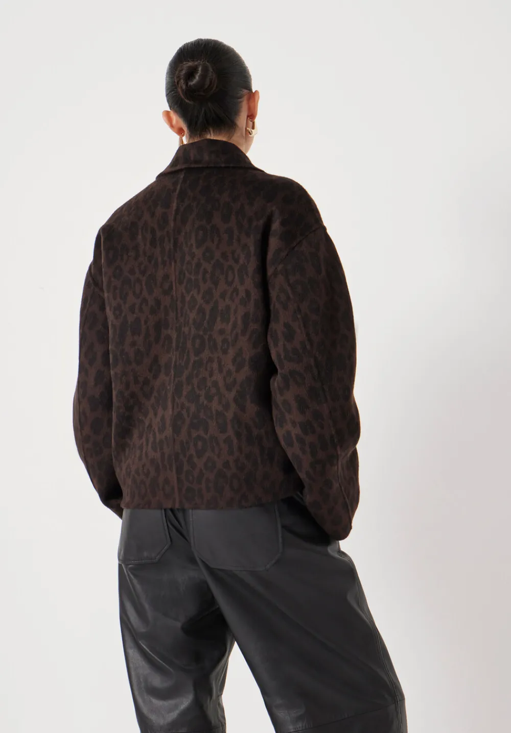 hush Jackets & Coats|Pure Wool Leopard Double Faced Jacket Brown Leopard