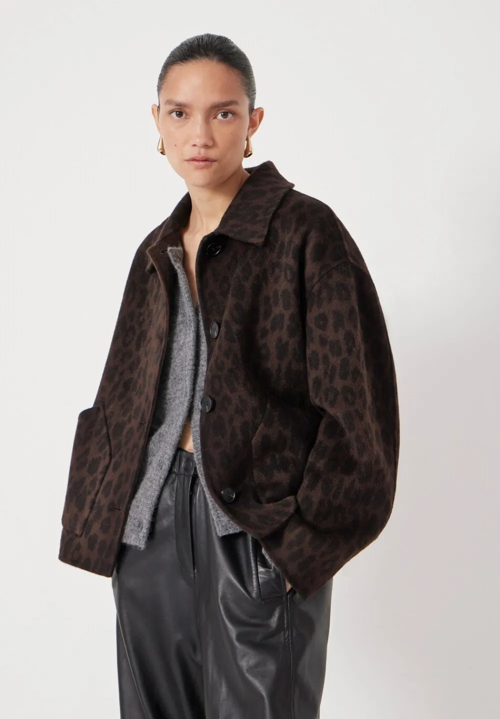 hush Jackets & Coats|Pure Wool Leopard Double Faced Jacket Brown Leopard
