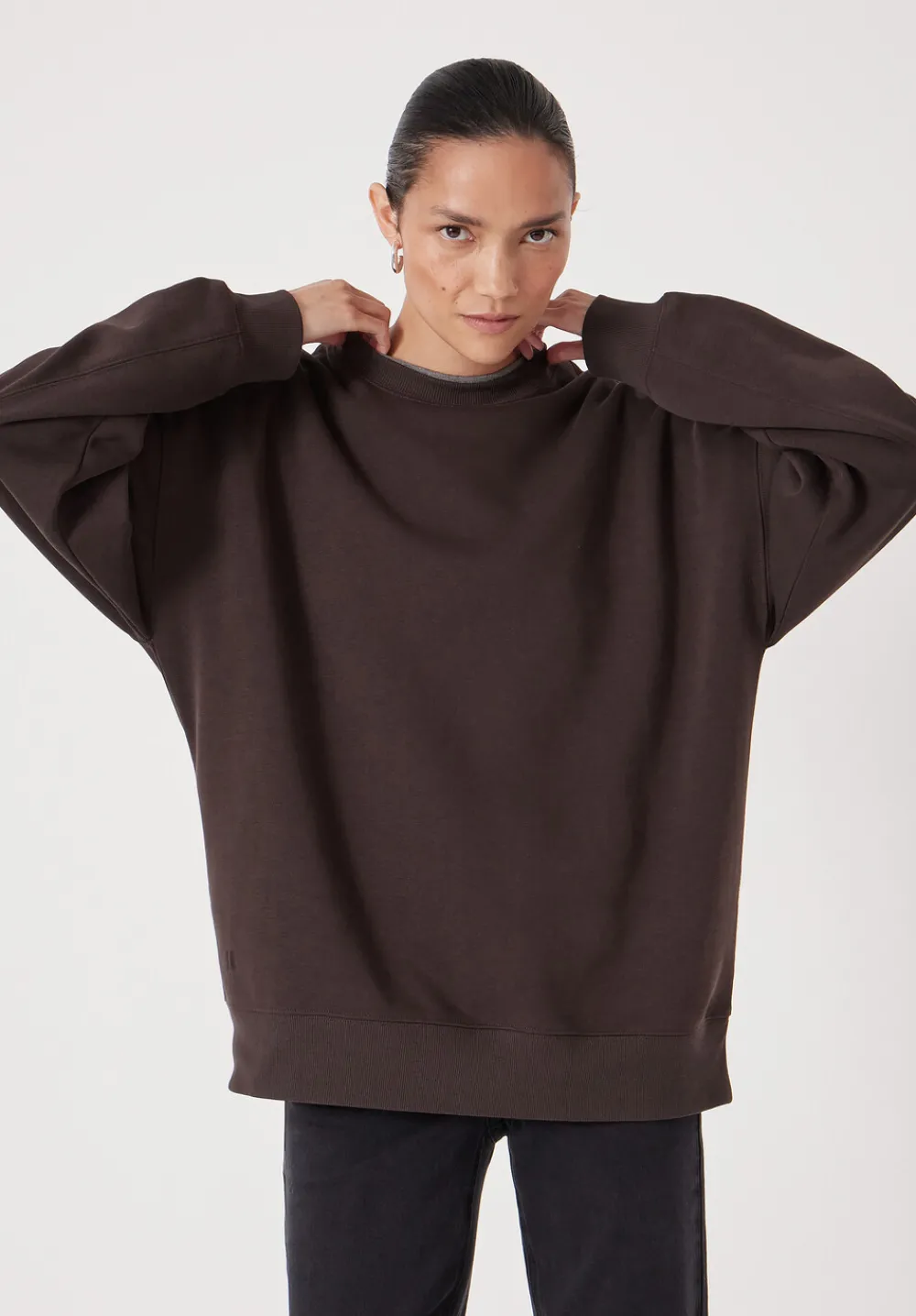 hush Sweatshirts & Hoodies|Quinn Oversized Sweatshirt Dark Brown