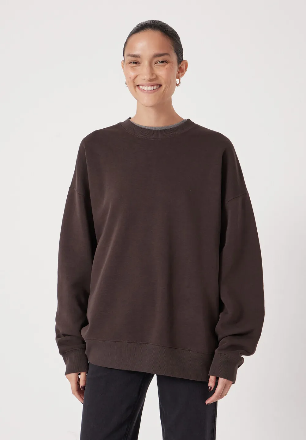 hush Sweatshirts & Hoodies|Quinn Oversized Sweatshirt Dark Brown