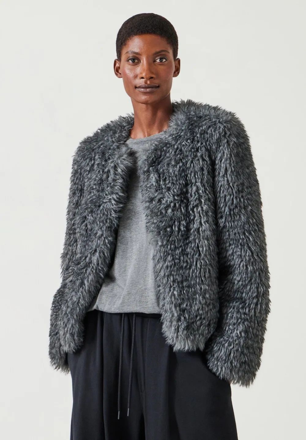 hush Jackets & Coats|Rachel Faux Fur Jacket DARK GREY