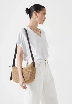 hush Bags|Raffia Crossbody Bag with Leather Strap Natural