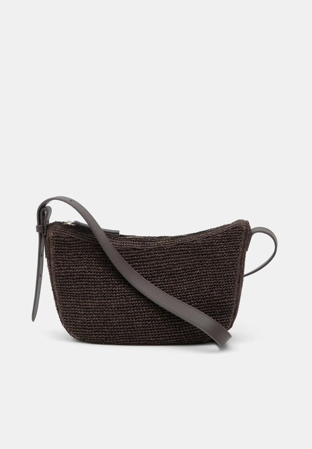 hush Bags|Raffia Crossbody Bag with Leather Strap Chocolate brown