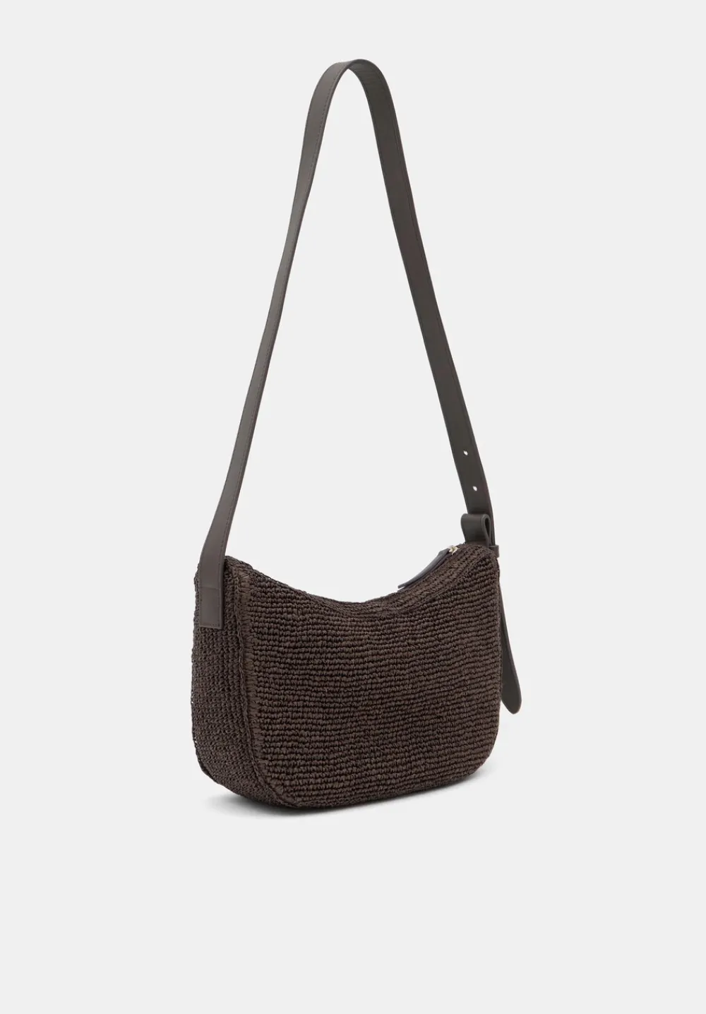 hush Bags|Raffia Crossbody Bag with Leather Strap Chocolate brown
