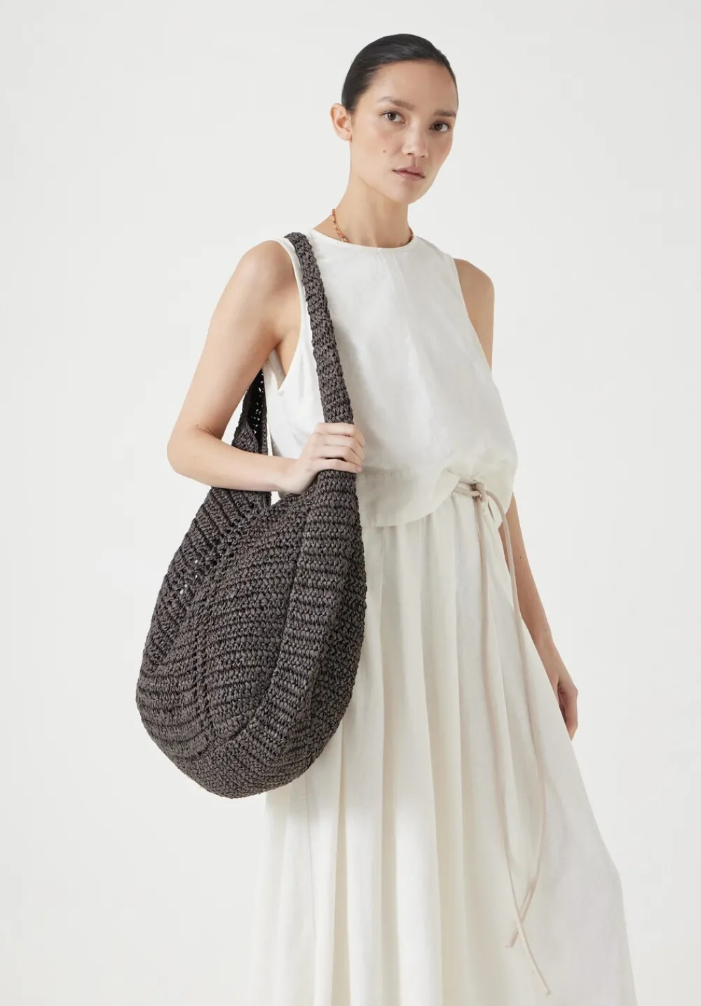 hush Bags|Raffia Oversized Tote Bag Chocolate brown