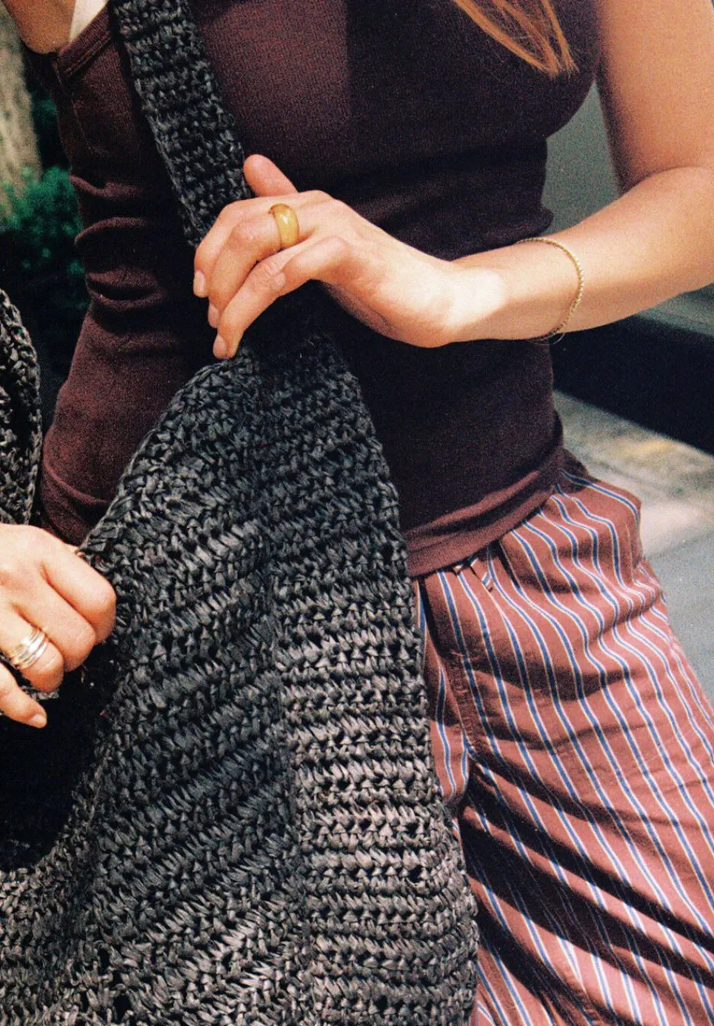hush Bags|Raffia Oversized Tote Bag Chocolate brown