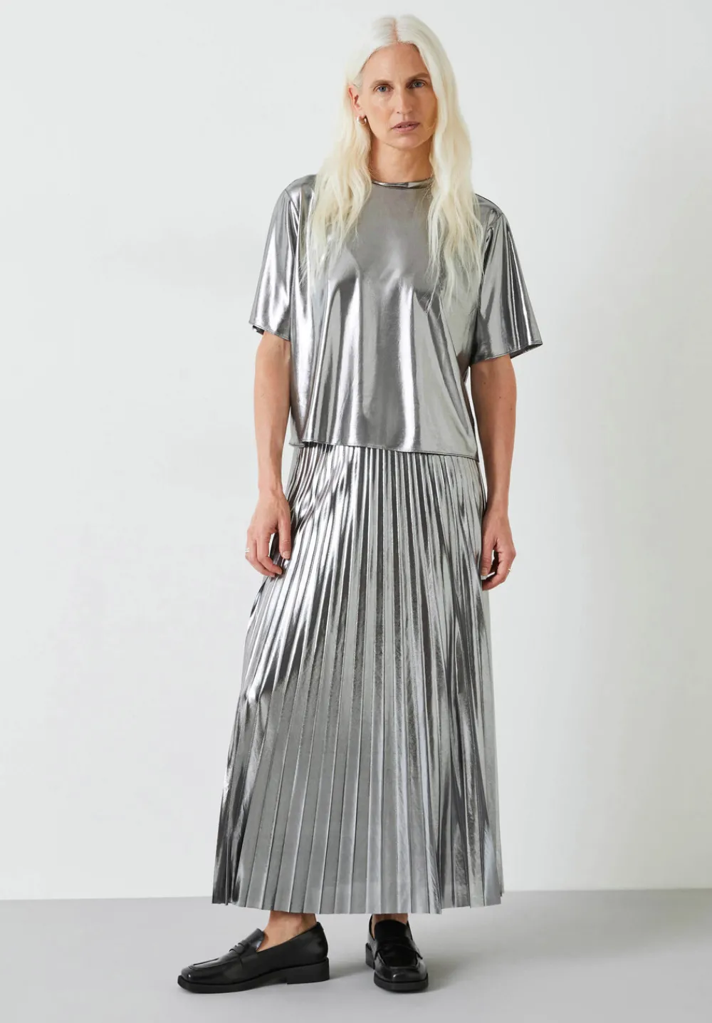 hush Skirts|Raven Pleated Maxi Skirt Liquid Metallic