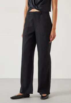 hush Trousers|Raye Linen Straight Leg Trousers Black