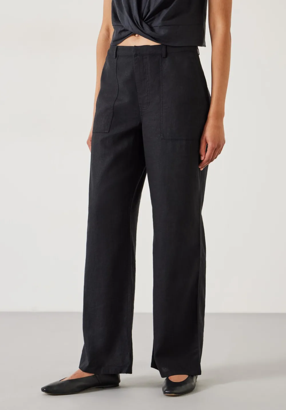 hush Trousers|Raye Linen Straight Leg Trousers Black