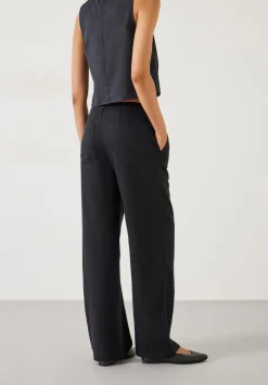 hush Trousers|Raye Linen Straight Leg Trousers Black