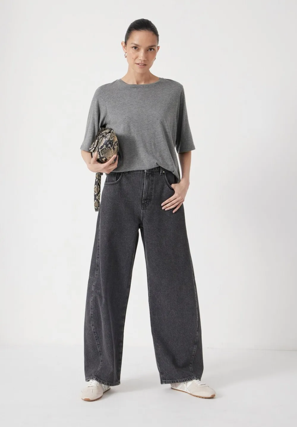 hush Tops & T-Shirts|Reece Drapey T-Shirt Mid Grey Marl