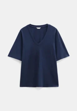 hush Tops & T-Shirts|Reece V Neck Drapey T-Shirt Midnight Navy