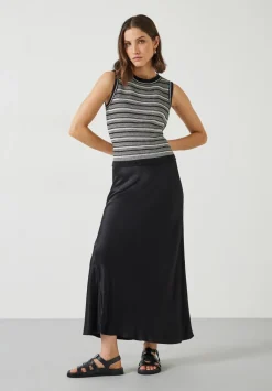 hush Skirts|Remi Satin Maxi Skirt Black