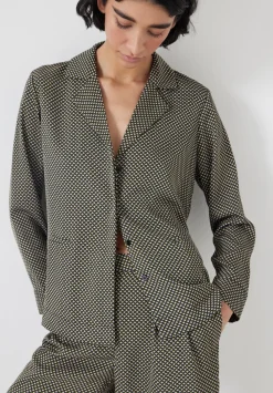 hush Shirts & Blouses|Revere Collar Long Sleeve Shirt Green Mini Geo