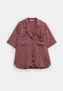 hush Tops & T-Shirts|Shirts & Blouses|Revere Collar Short Sleeve Shirt Dark Red Diamond