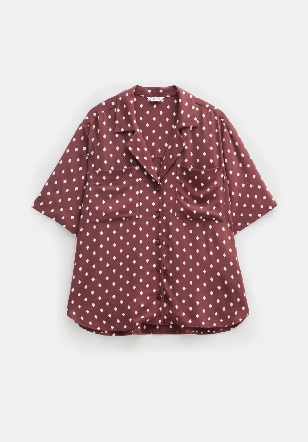 hush Tops & T-Shirts|Shirts & Blouses|Revere Collar Short Sleeve Shirt Dark Red Diamond