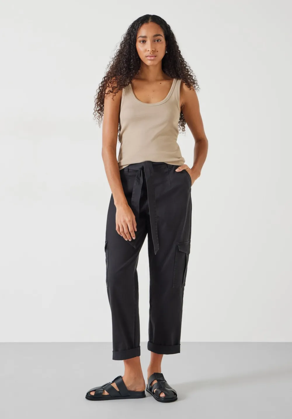 hush Tops & T-Shirts|Ribbed Low Scoop Fitted Vest Latte
