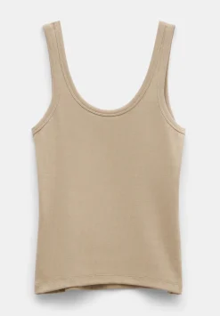hush Tops & T-Shirts|Ribbed Low Scoop Fitted Vest Latte