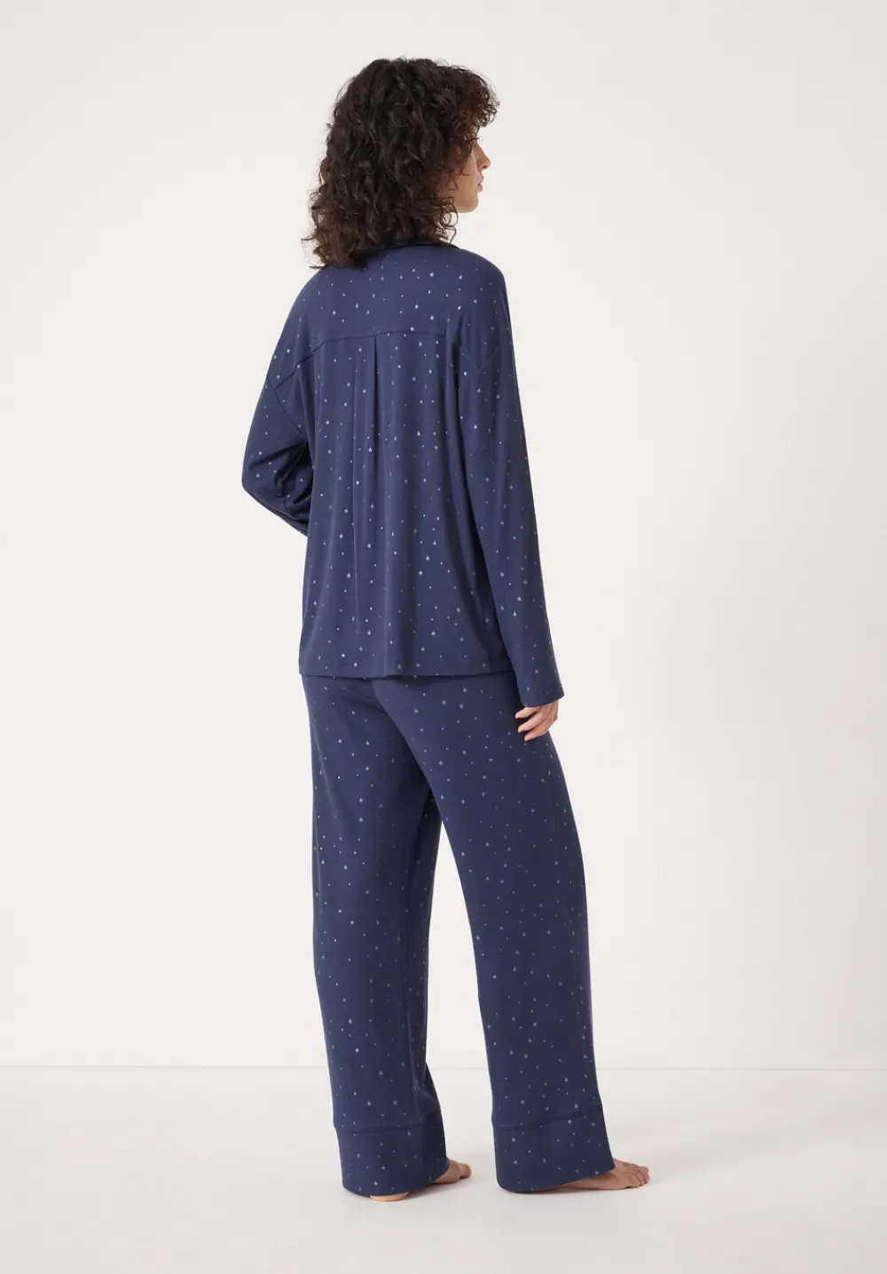 hush Pyjamas & Nightwear|Ribbed Modal Star Printed Pyjamas Dark Navy