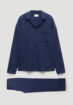 hush Pyjamas & Nightwear|Ribbed Modal Star Printed Pyjamas Dark Navy