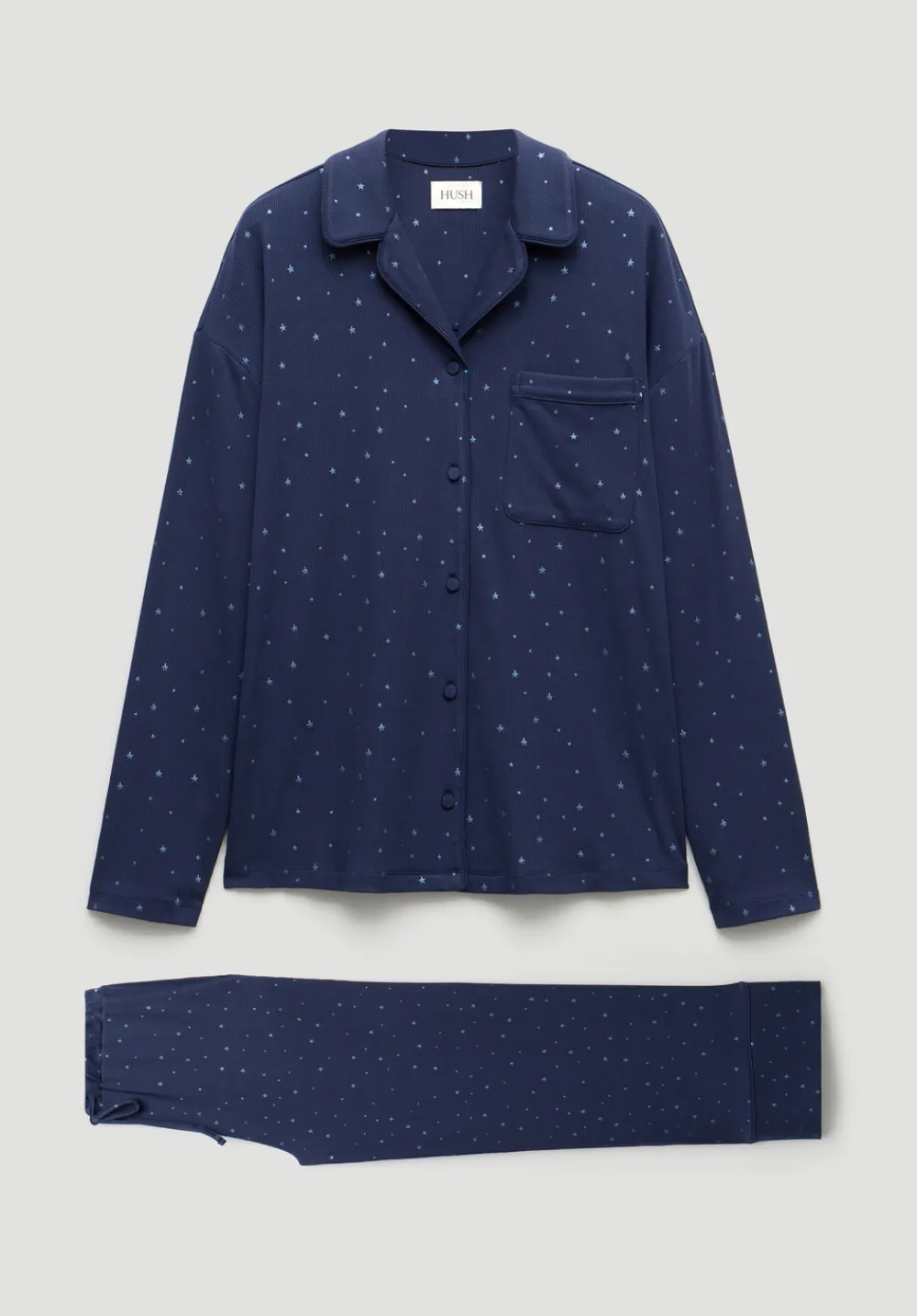 hush Pyjamas & Nightwear|Ribbed Modal Star Printed Pyjamas Dark Navy