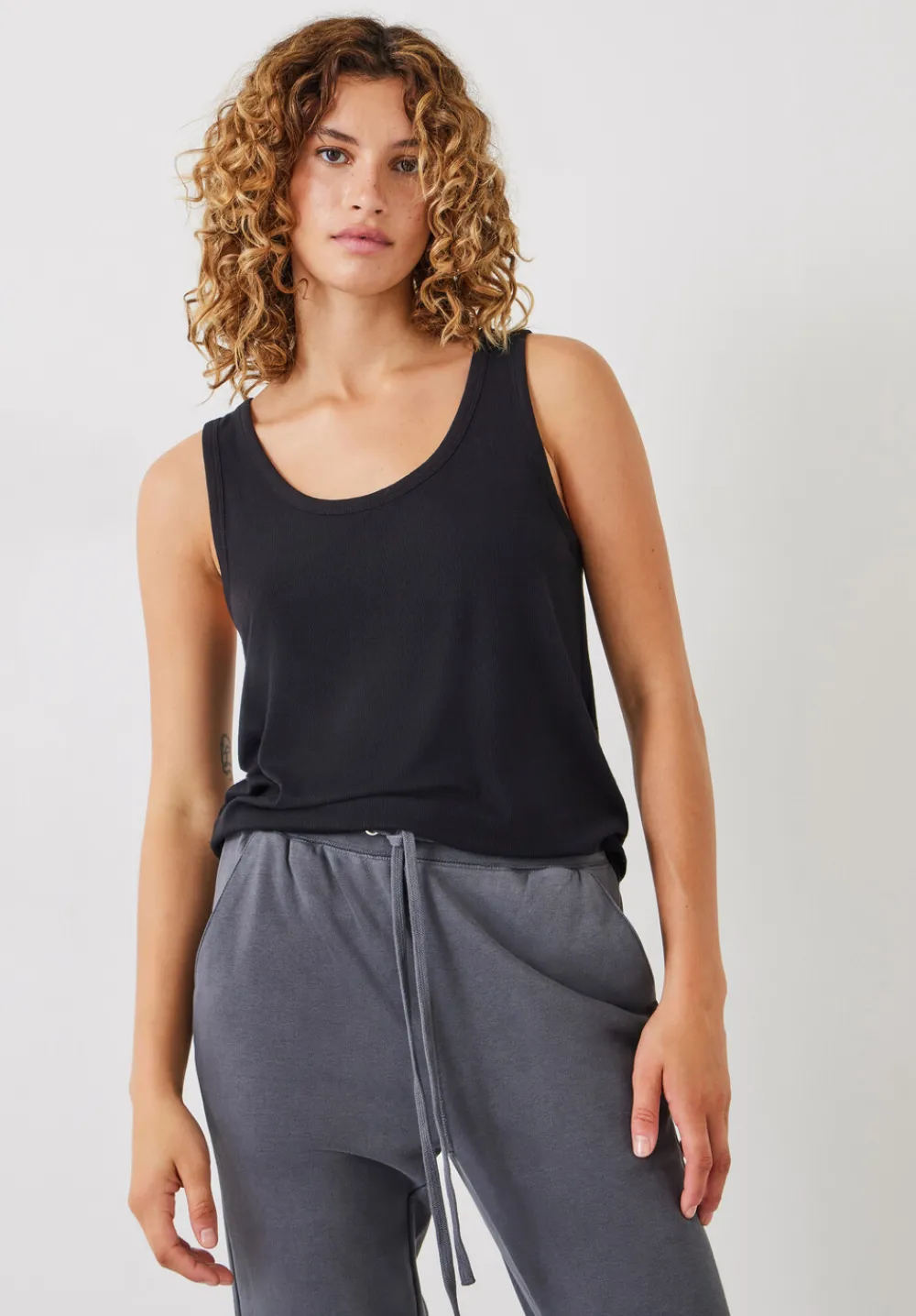 hush Tops & T-Shirts|Ribbed Scoop Vest Black