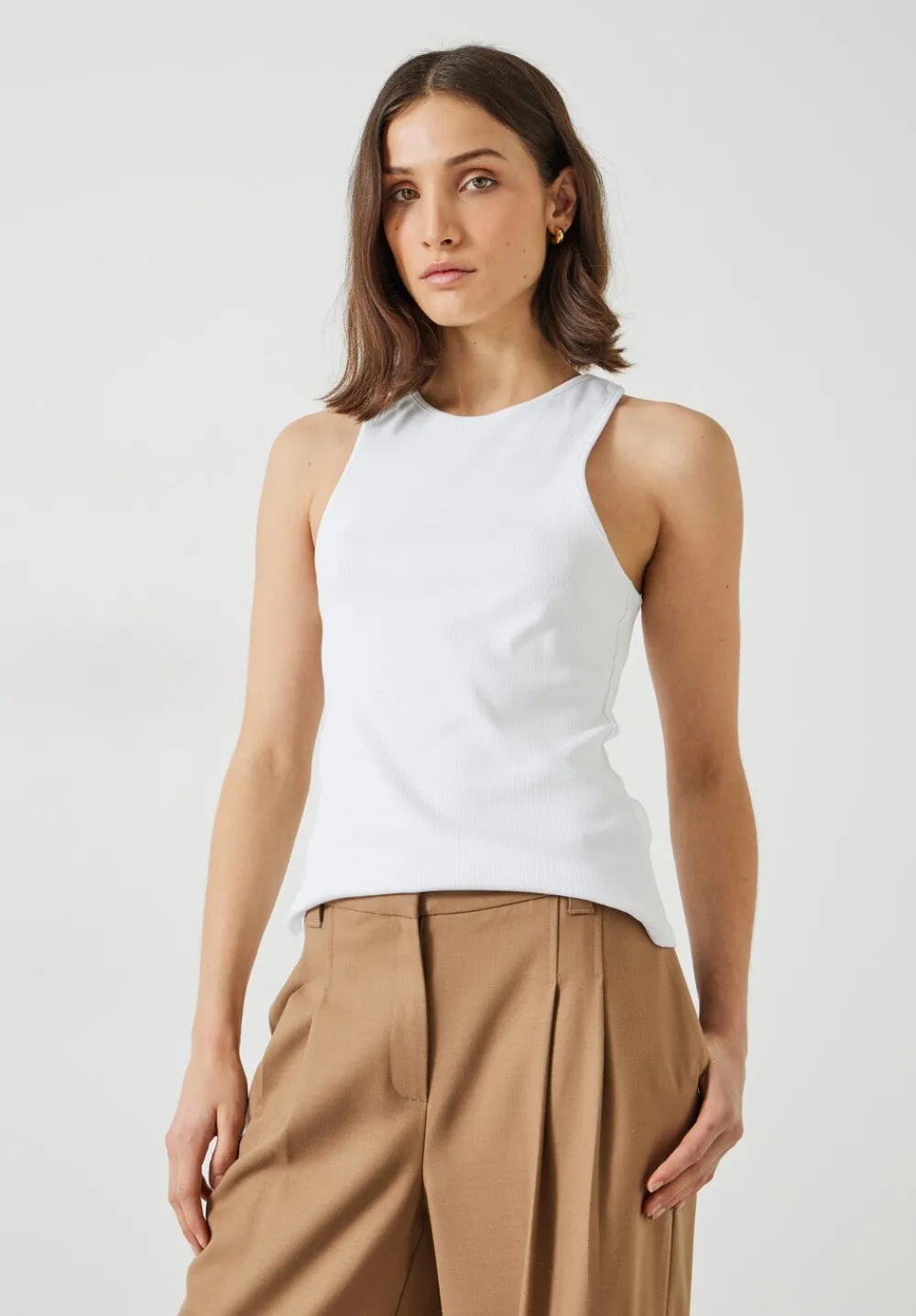hush Tops & T-Shirts|Ribbed Scooped Vest White