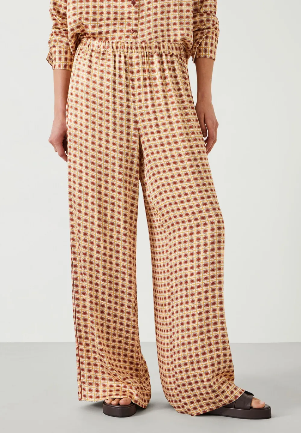 hush Trousers|Rita Printed Wide Leg Trousers Geo Sun