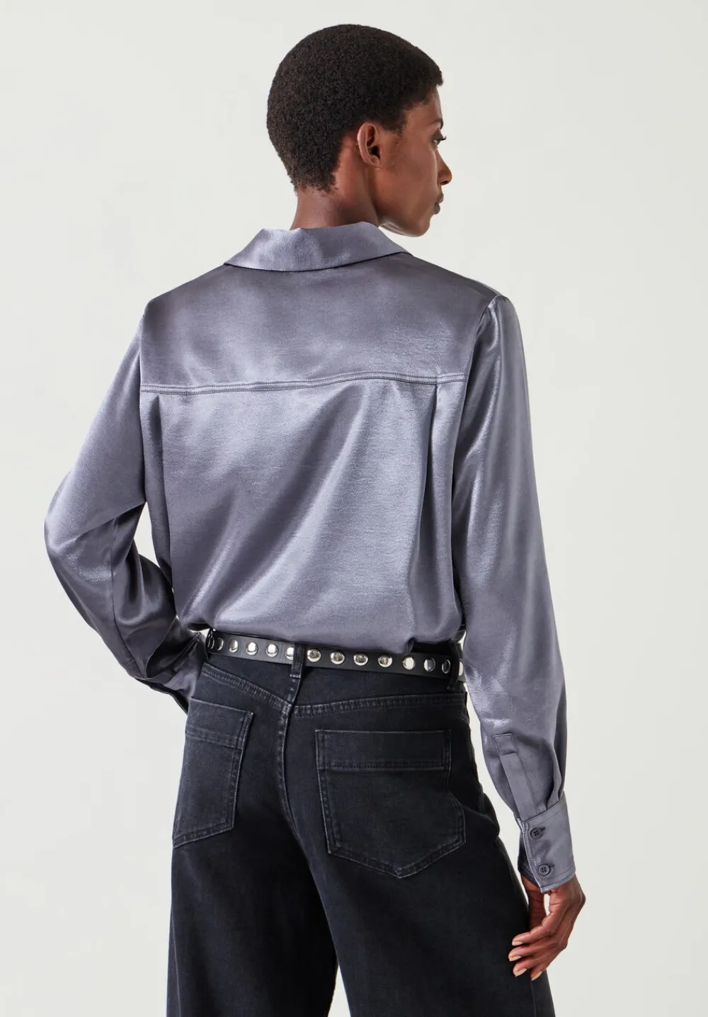 hush Shirts & Blouses|Rita Satin Shirt Gunmetal Silver