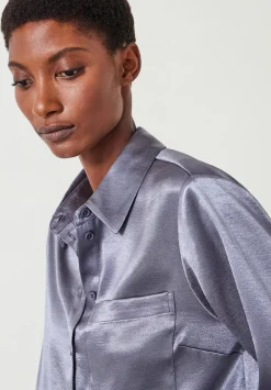 hush Shirts & Blouses|Rita Satin Shirt Gunmetal Silver
