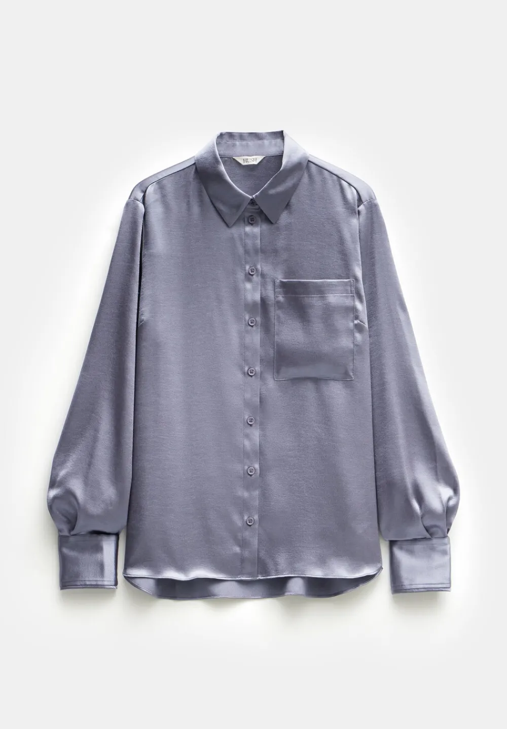 hush Shirts & Blouses|Rita Satin Shirt Gunmetal Silver