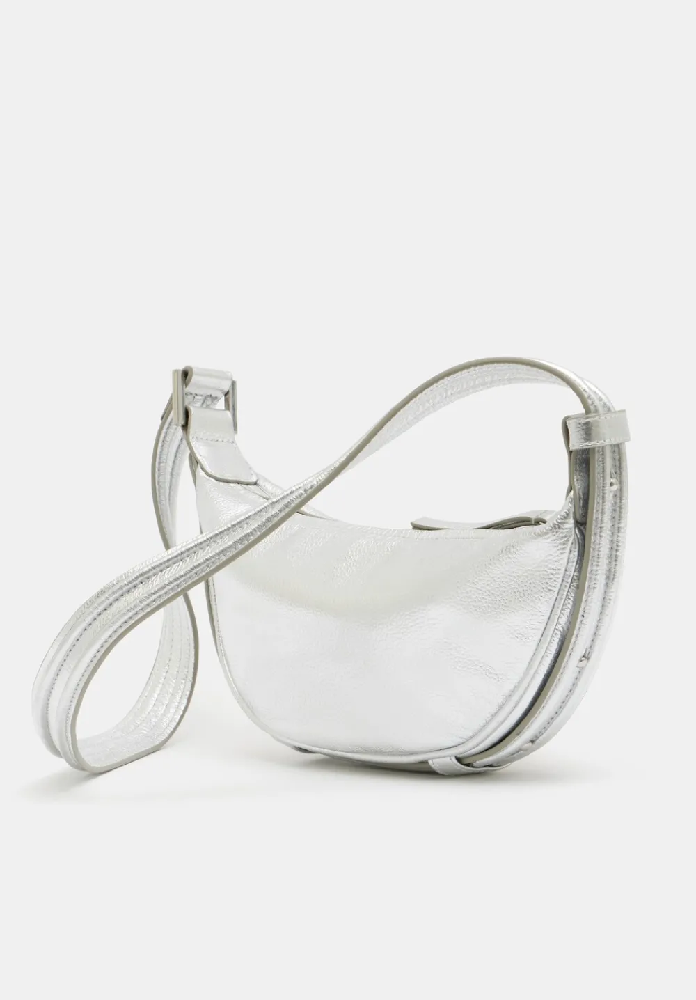 hush Bags|Rory Crescent Leather Crossbody Bag Silver