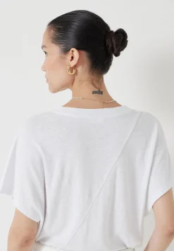 hush Tops & T-Shirts|Rosalia Linen Blend V Neck T-Shirt White