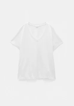 hush Tops & T-Shirts|Rosalia Linen Blend V Neck T-Shirt White