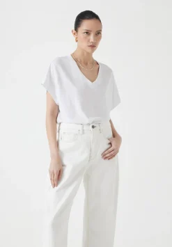 hush Tops & T-Shirts|Rosalia Linen Blend V Neck T-Shirt White