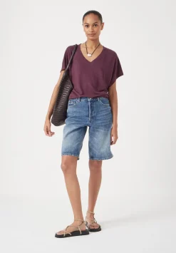 hush Tops & T-Shirts|Rosalia Linen Blend V Neck T-Shirt Burgundy Red
