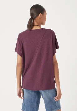 hush Tops & T-Shirts|Rosalia Linen Blend V Neck T-Shirt Burgundy Red