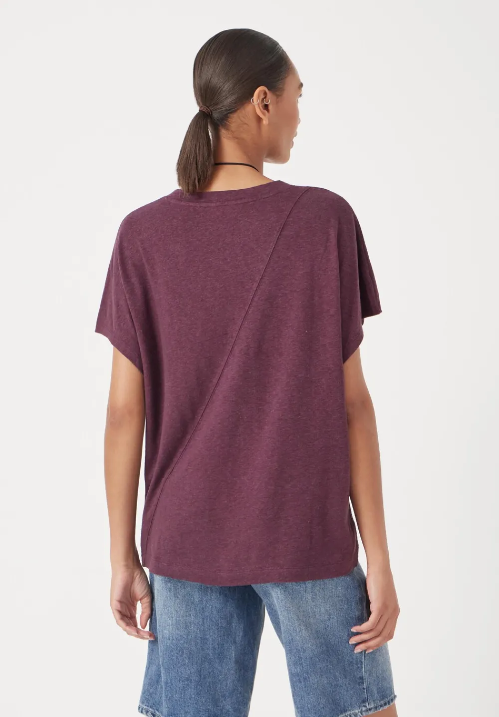 hush Tops & T-Shirts|Rosalia Linen Blend V Neck T-Shirt Burgundy Red