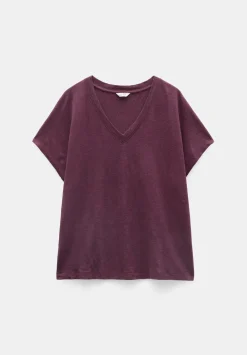 hush Tops & T-Shirts|Rosalia Linen Blend V Neck T-Shirt Burgundy Red